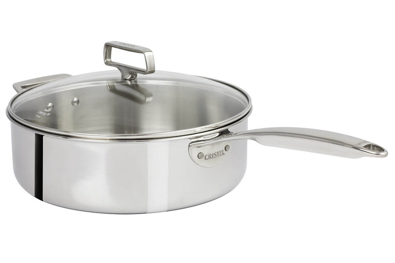 Sauteuse Cristel Castel'Pro en acier inoxydable 18/10 5 ply poignée fixe + couvercle en verre - 28cm