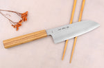 Couteau santoku 16,5cm japonais artisanal Sakai Kikumori TS10 en chêne