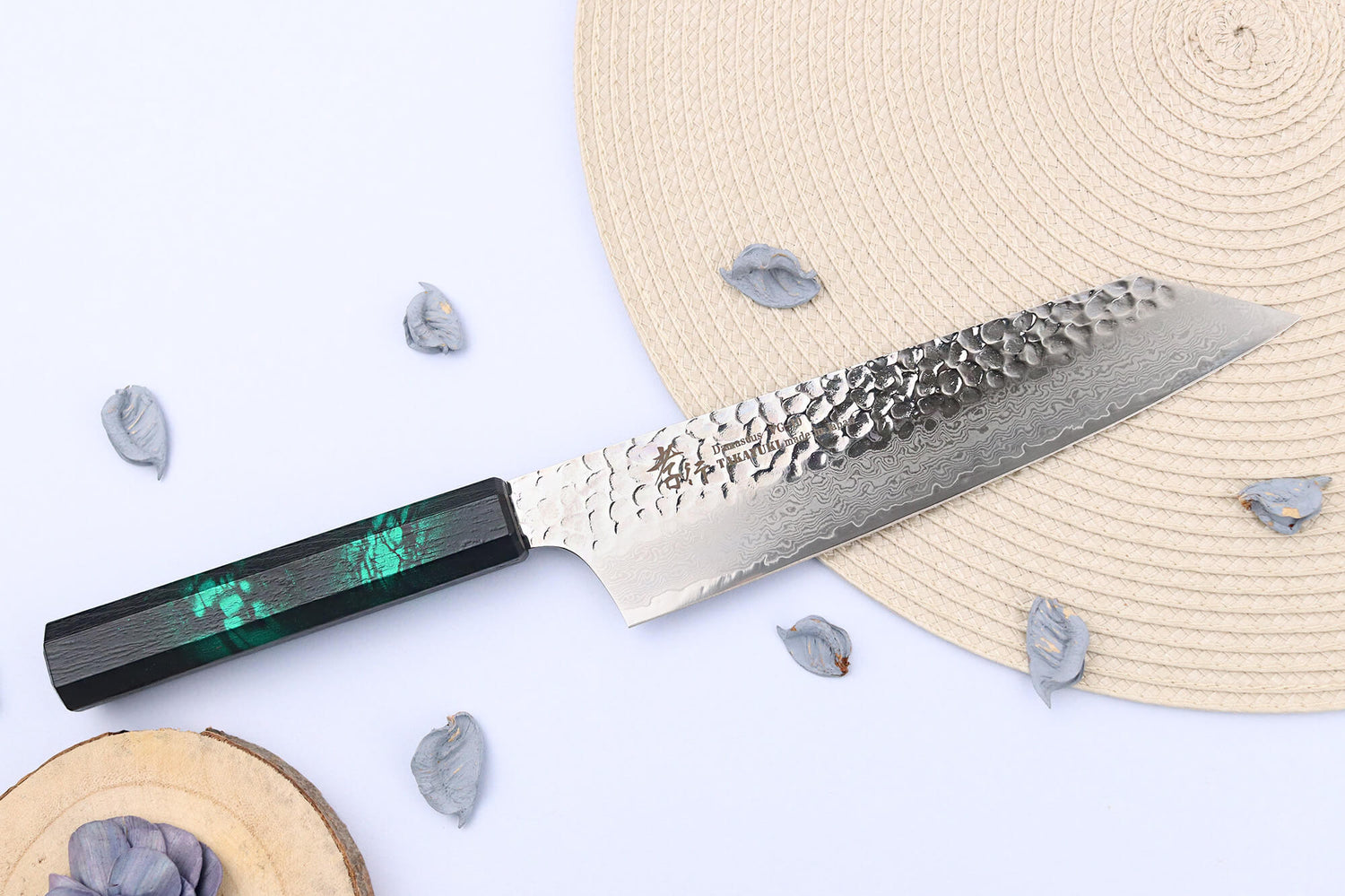 Couteau kiritsuke japonais 19cm Sakai Takayuki Nanairo Green Damas VG10