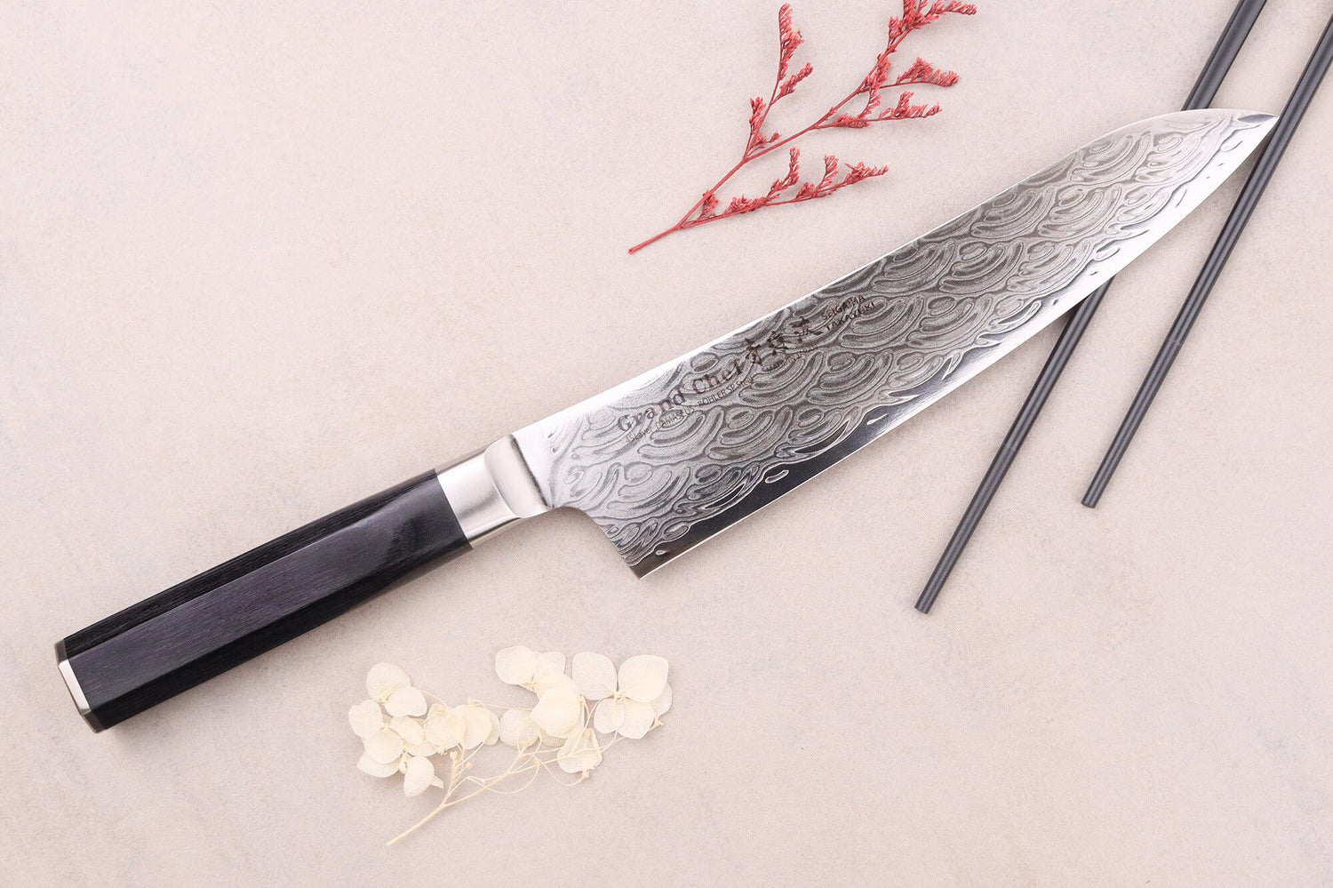 Couteau de chef 21cm japonais Sakai Takayuki Grand Chef Seigaiha Damas 45 couches
