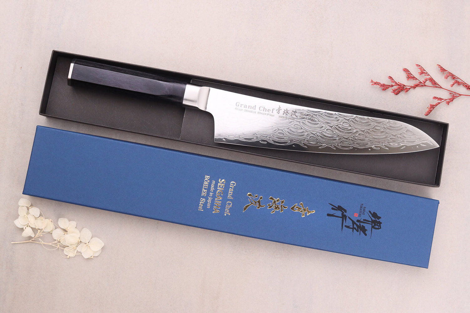 Couteau de chef 21cm japonais Sakai Takayuki Grand Chef Seigaiha Damas 45 couches