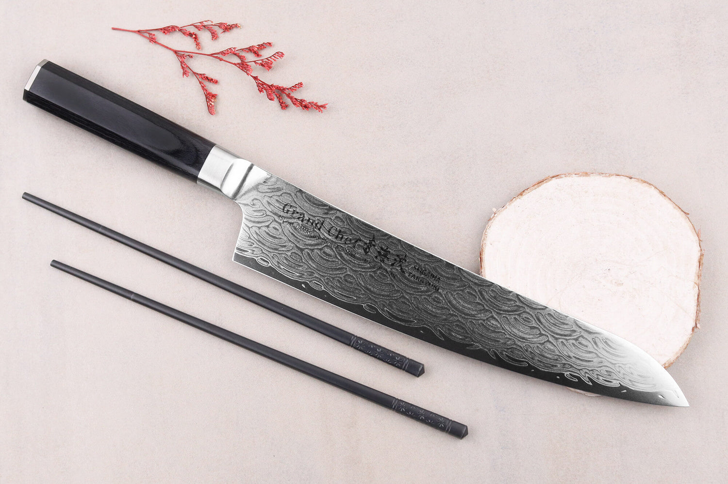 Couteau de chef 24cm japonais Sakai Takayuki Grand Chef Seigaiha Damas 45 couches