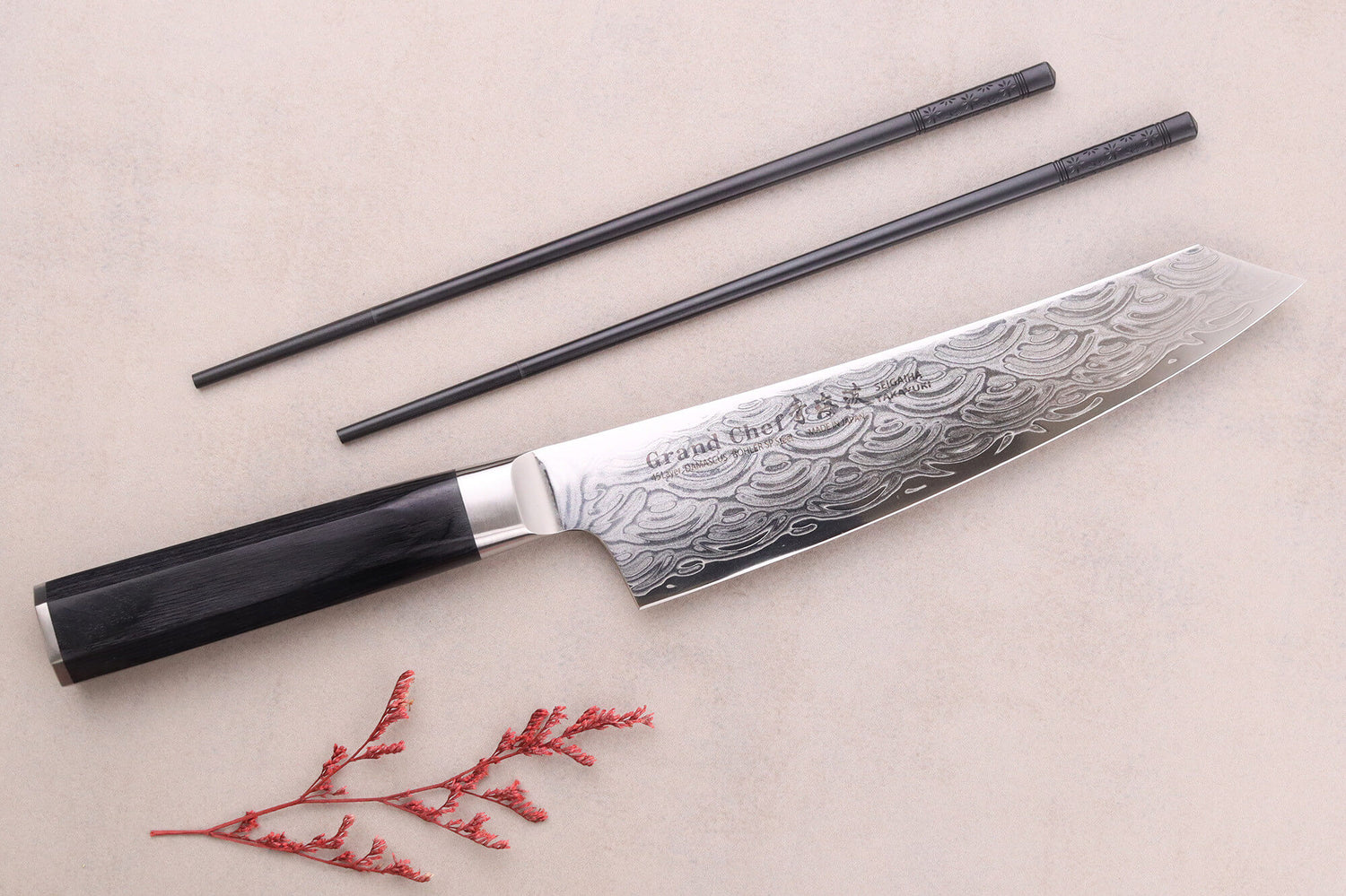 Couteau kengata chef 19cm japonais Sakai Takayuki Grand Chef Seigaiha Damas 45 couches