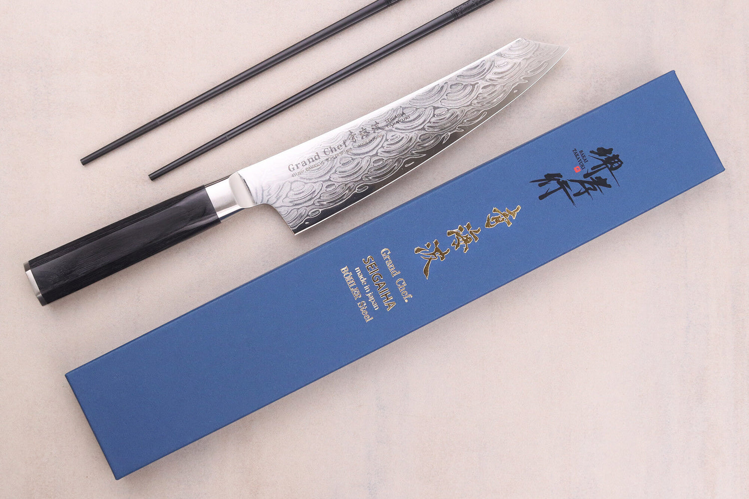 Couteau kengata chef 19cm japonais Sakai Takayuki Grand Chef Seigaiha Damas 45 couches