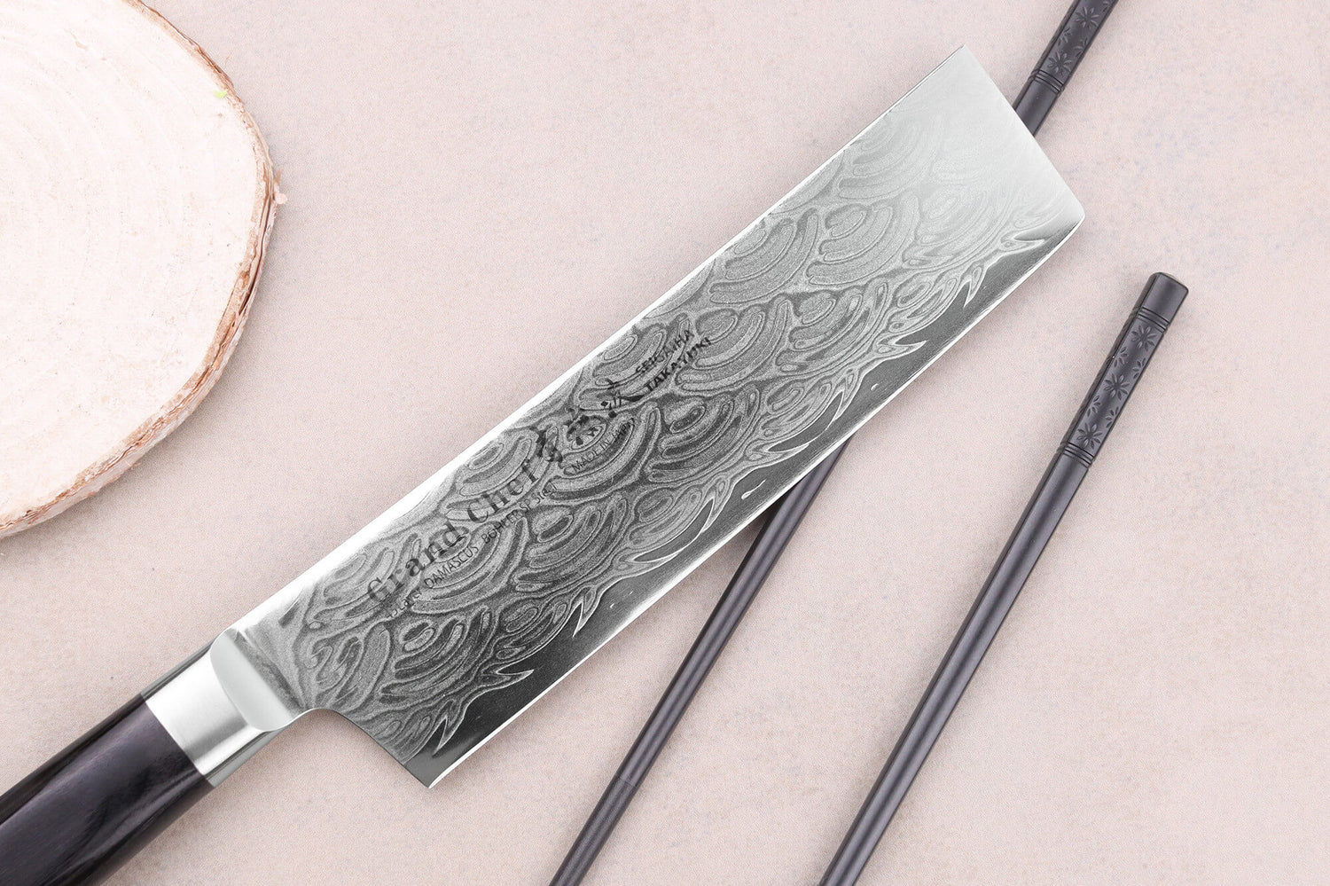 Couteau nakiri 16cm japonais Sakai Takayuki Grand Chef Seigaiha Damas 45 couches