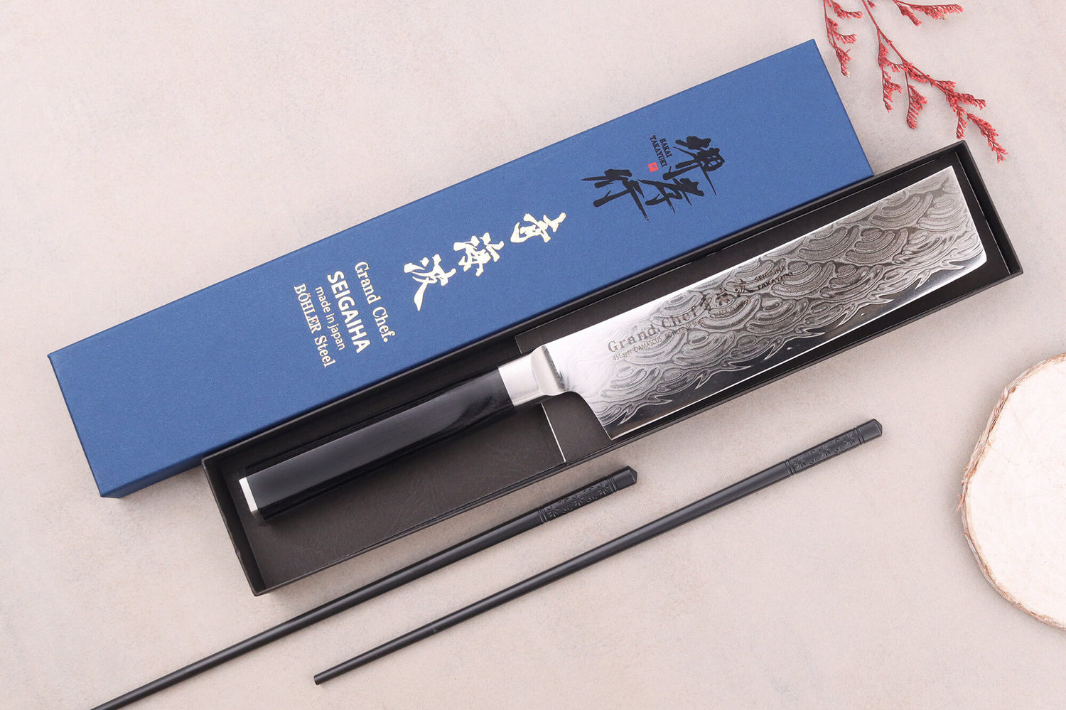 Couteau nakiri 16cm japonais Sakai Takayuki Grand Chef Seigaiha Damas 45 couches