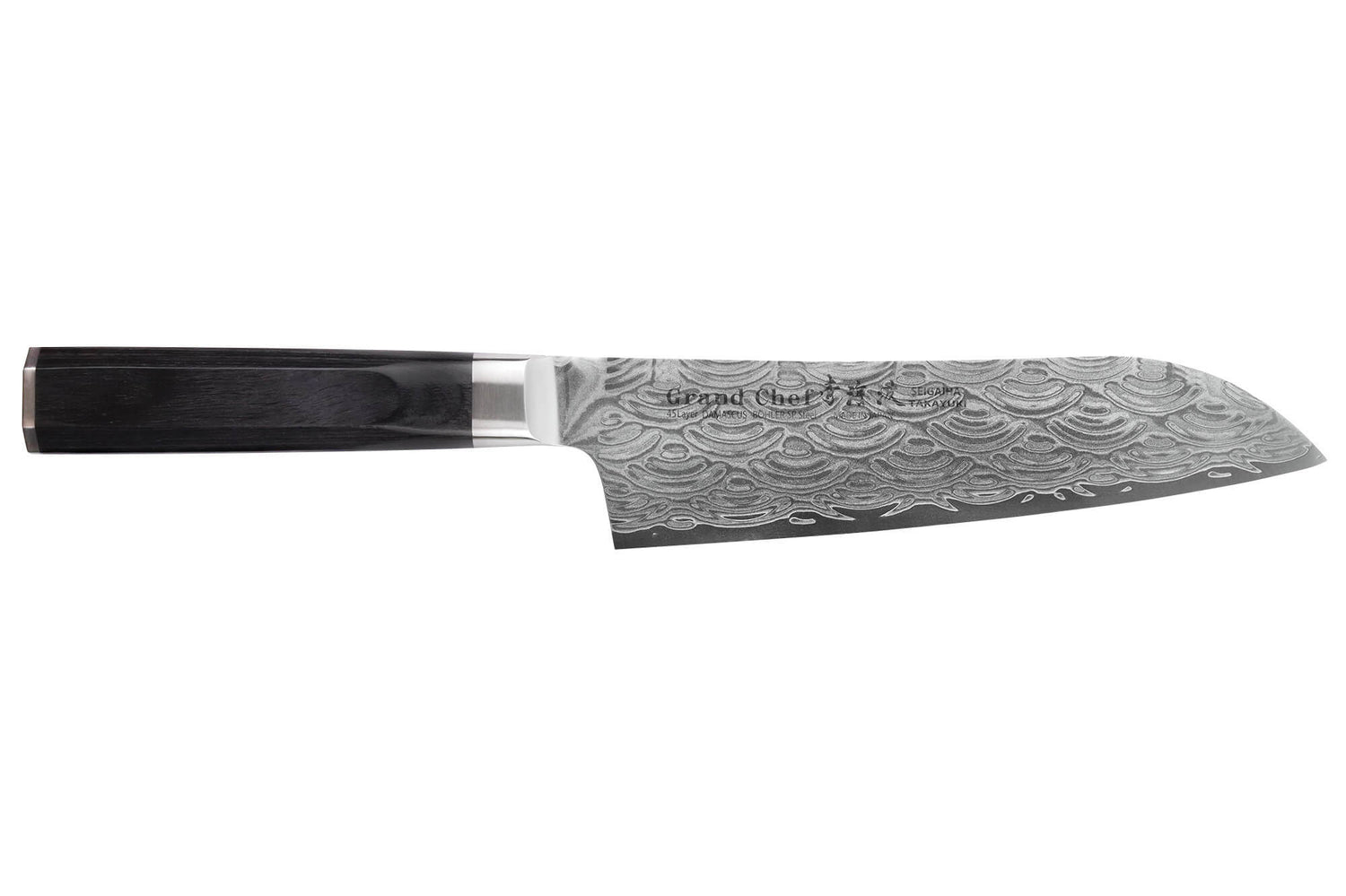 Couteau santoku 18cm japonais Sakai Takayuki Grand Chef Seigaiha Damas 45 couches