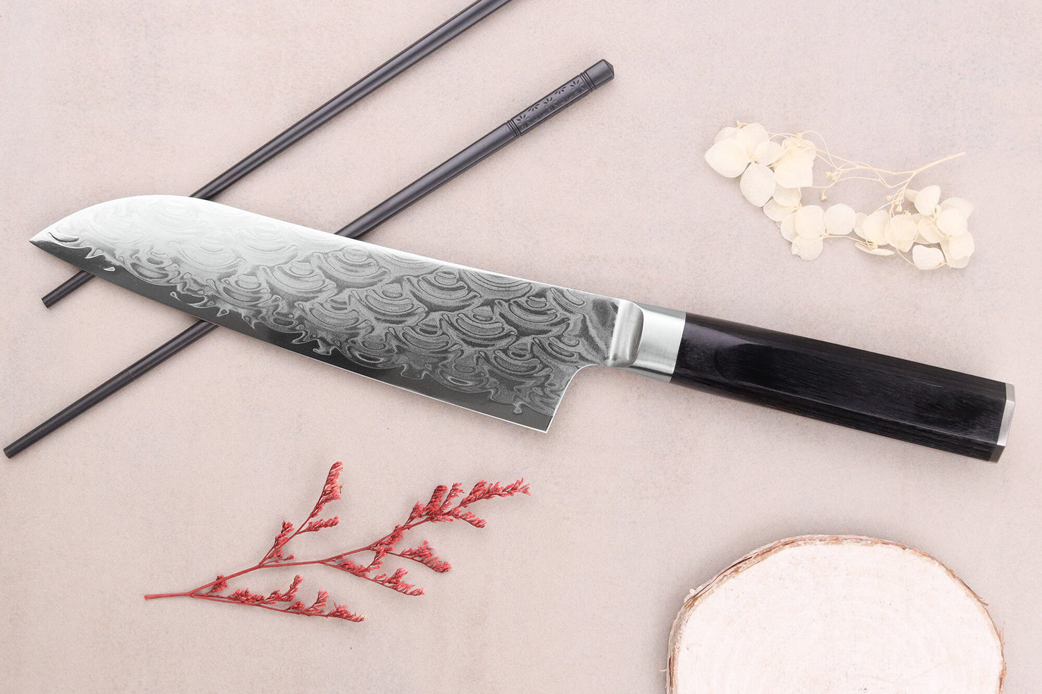 Couteau santoku 18cm japonais Sakai Takayuki Grand Chef Seigaiha Damas 45 couches