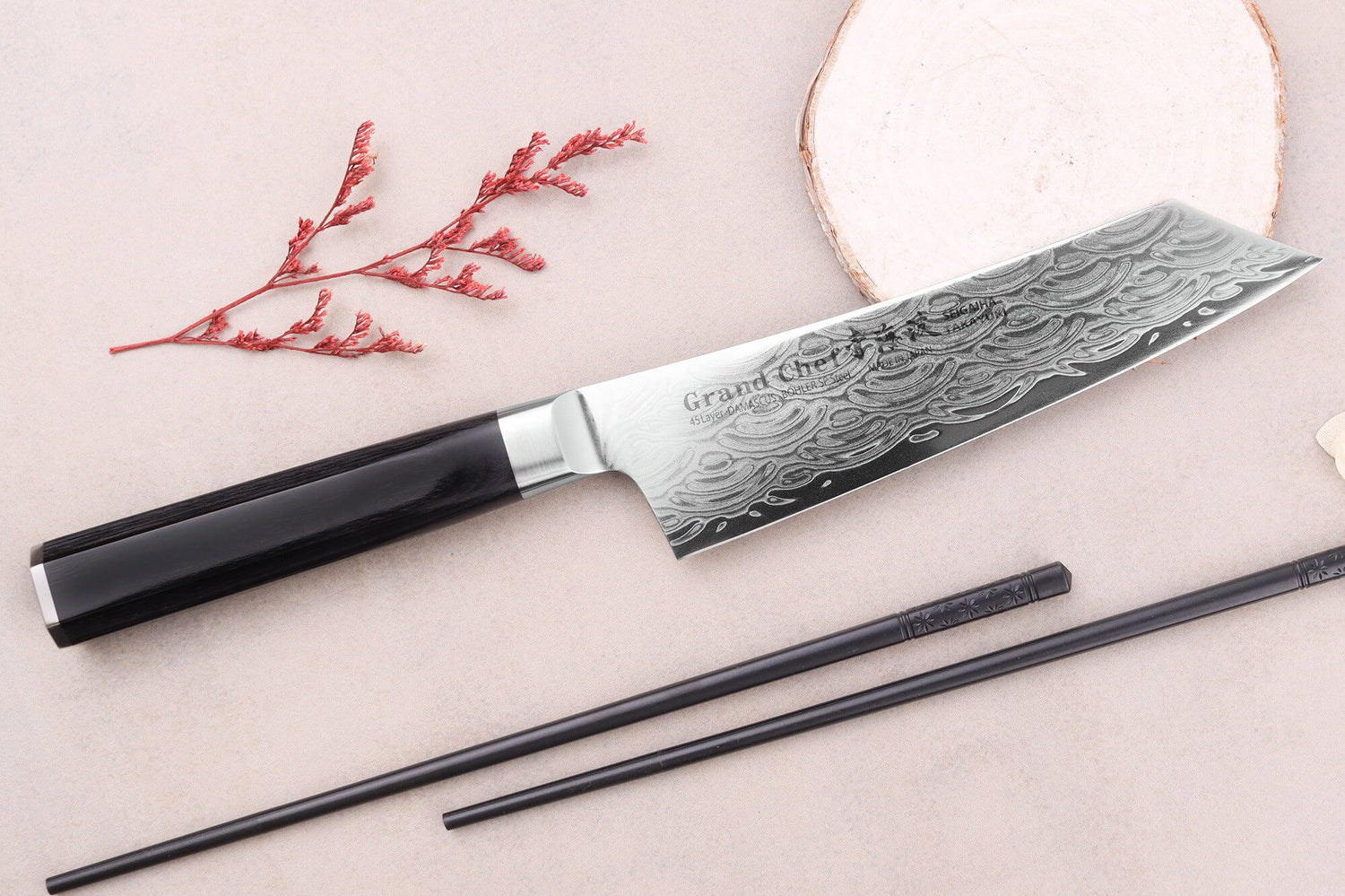 Couteau kengata santoku 16cm japonais Sakai Takayuki Grand Chef Seigaiha Damas 45 couches