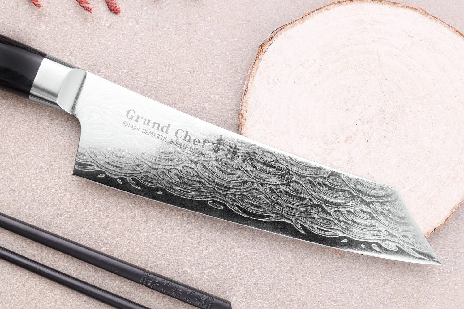 Couteau kengata santoku 16cm japonais Sakai Takayuki Grand Chef Seigaiha Damas 45 couches