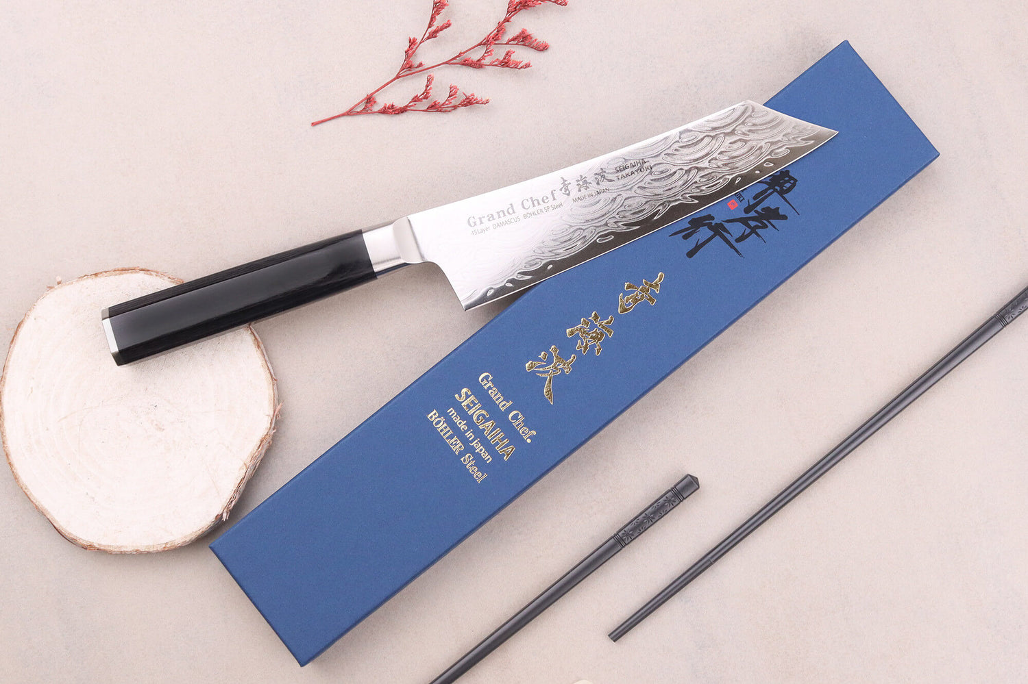 Couteau kengata santoku 16cm japonais Sakai Takayuki Grand Chef Seigaiha Damas 45 couches