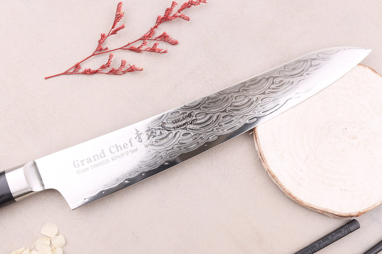 Couteau sujihiki 24cm japonais Sakai Takayuki Grand Chef Seigaiha Damas 45 couches