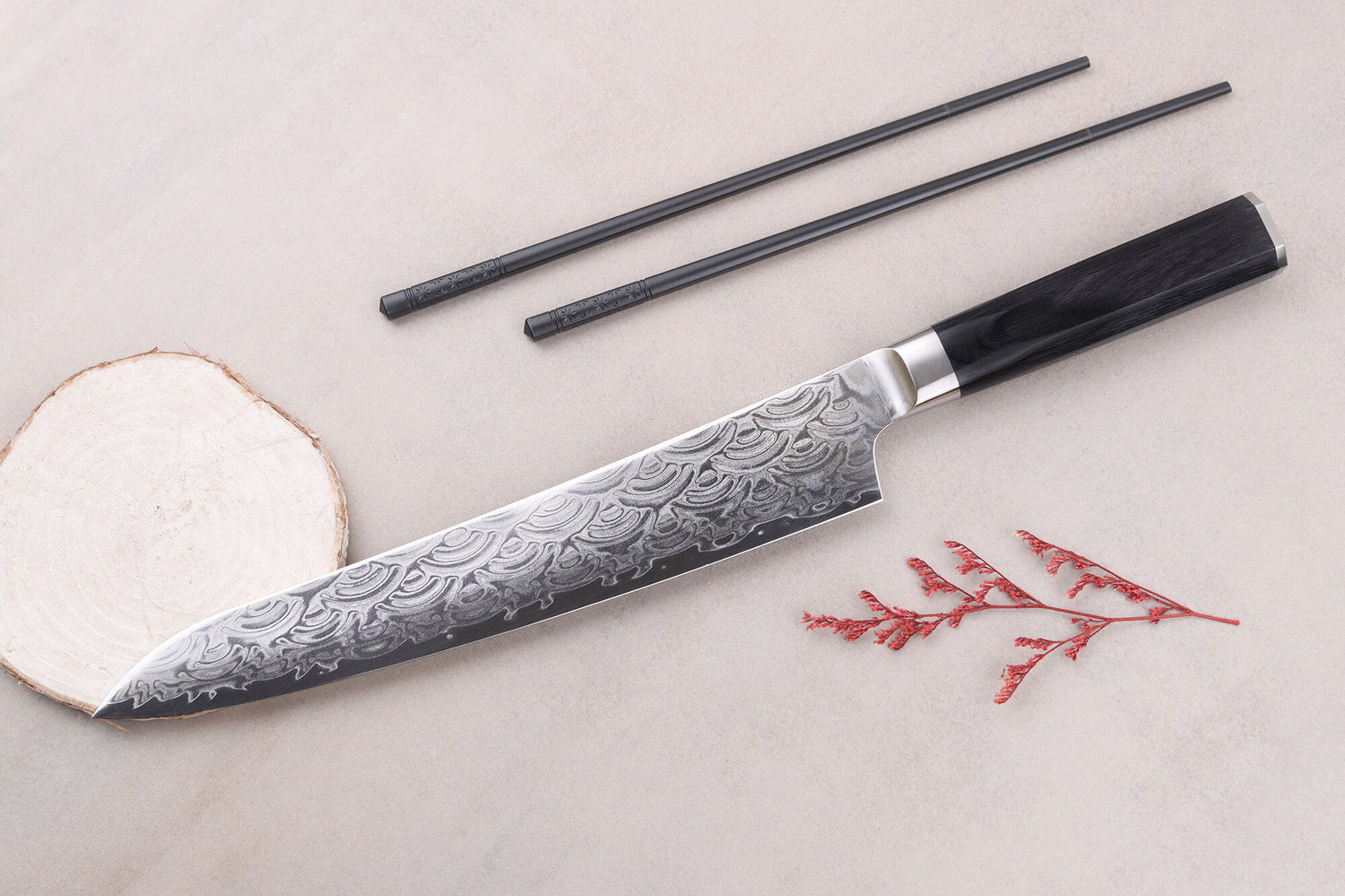 Couteau sujihiki 24cm japonais Sakai Takayuki Grand Chef Seigaiha Damas 45 couches