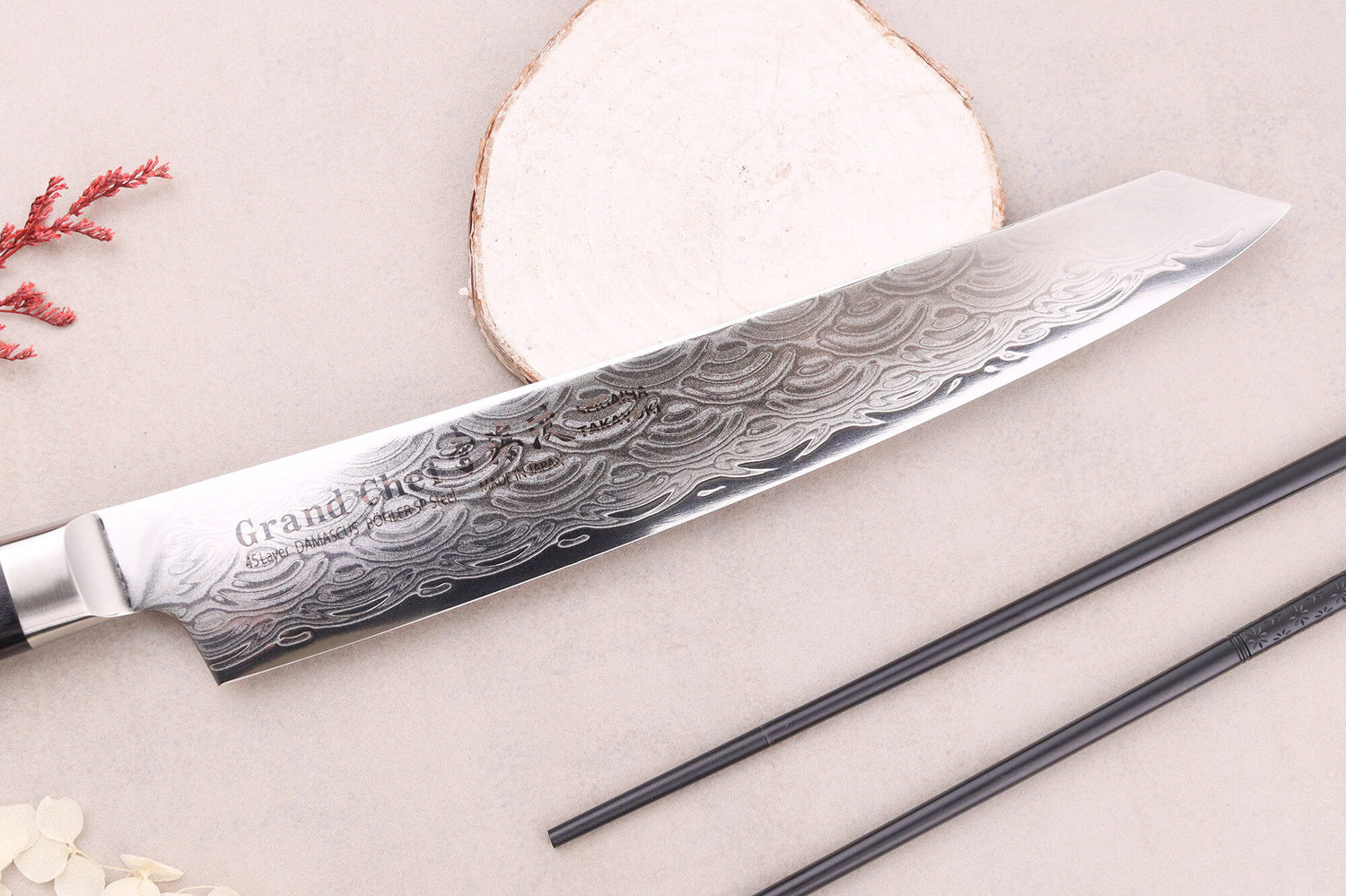 Couteau kengata sujihiki 25cm japonais Sakai Takayuki Grand Chef Seigaiha Damas 45 couches