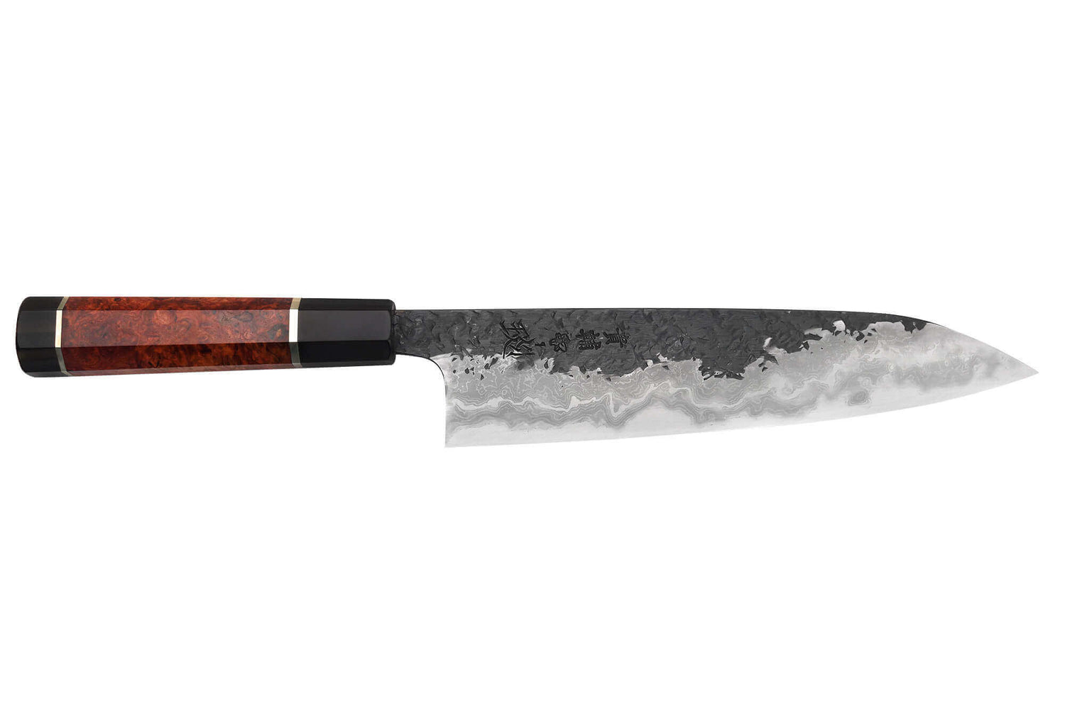 Couteau de chef 21cm japonais artisanal Kisuke Manaka Enn en cognassier avec 2 anneaux SECONDE VIE