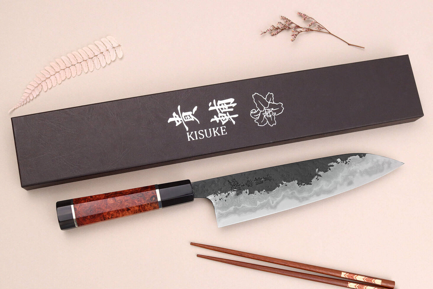 Couteau de chef 21cm japonais artisanal Kisuke Manaka Enn en cognassier avec 2 anneaux SECONDE VIE
