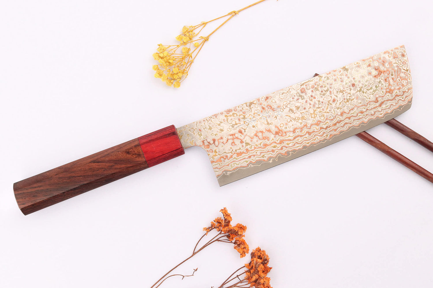 Couteau nakiri 16cm japonais artisanal Takeshi Saji VG10 Rainbow Nashiji