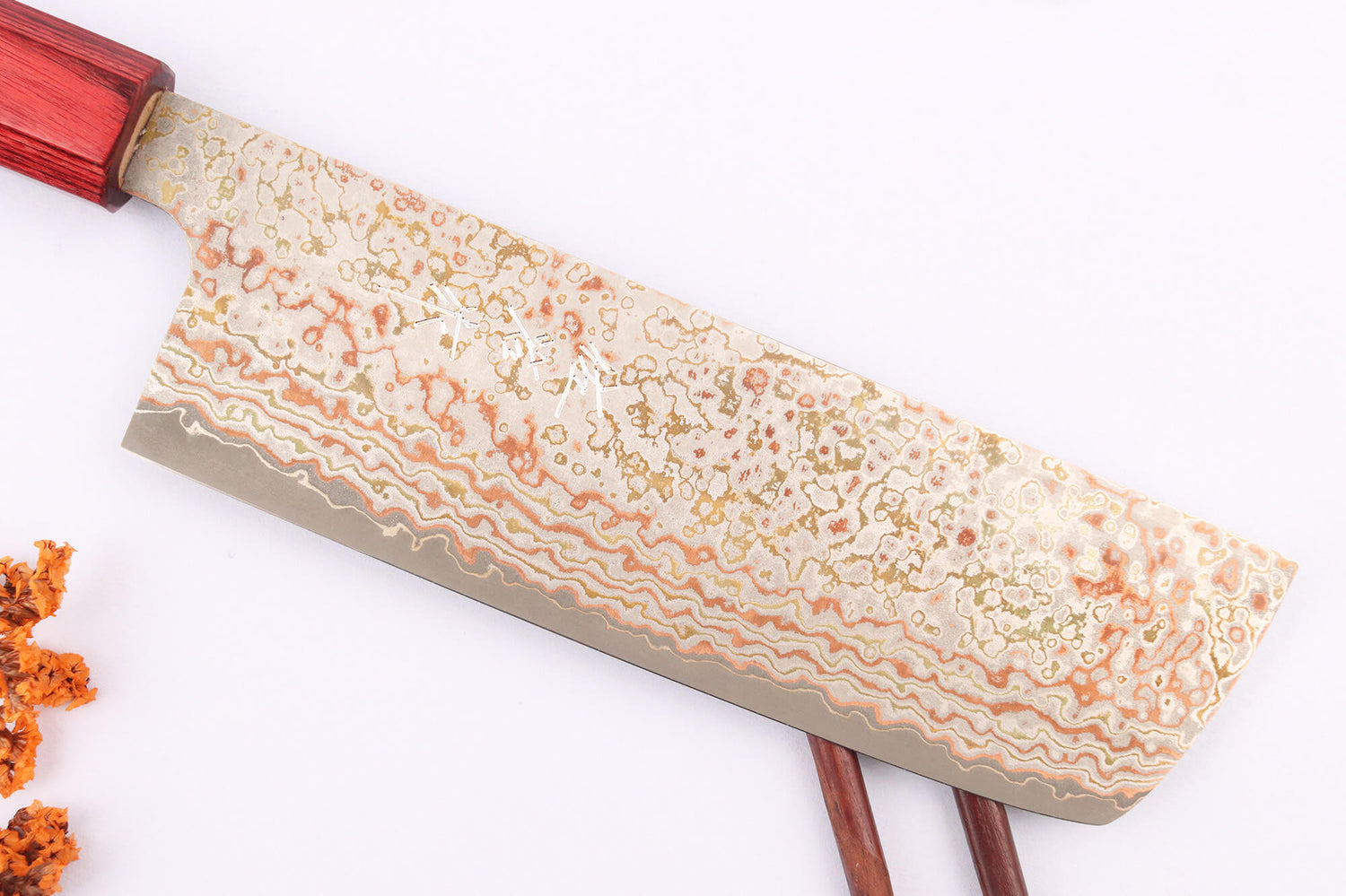 Couteau nakiri 16cm japonais artisanal Takeshi Saji VG10 Rainbow Nashiji