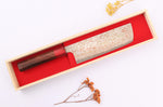 Couteau nakiri 16cm japonais artisanal Takeshi Saji VG10 Rainbow Nashiji