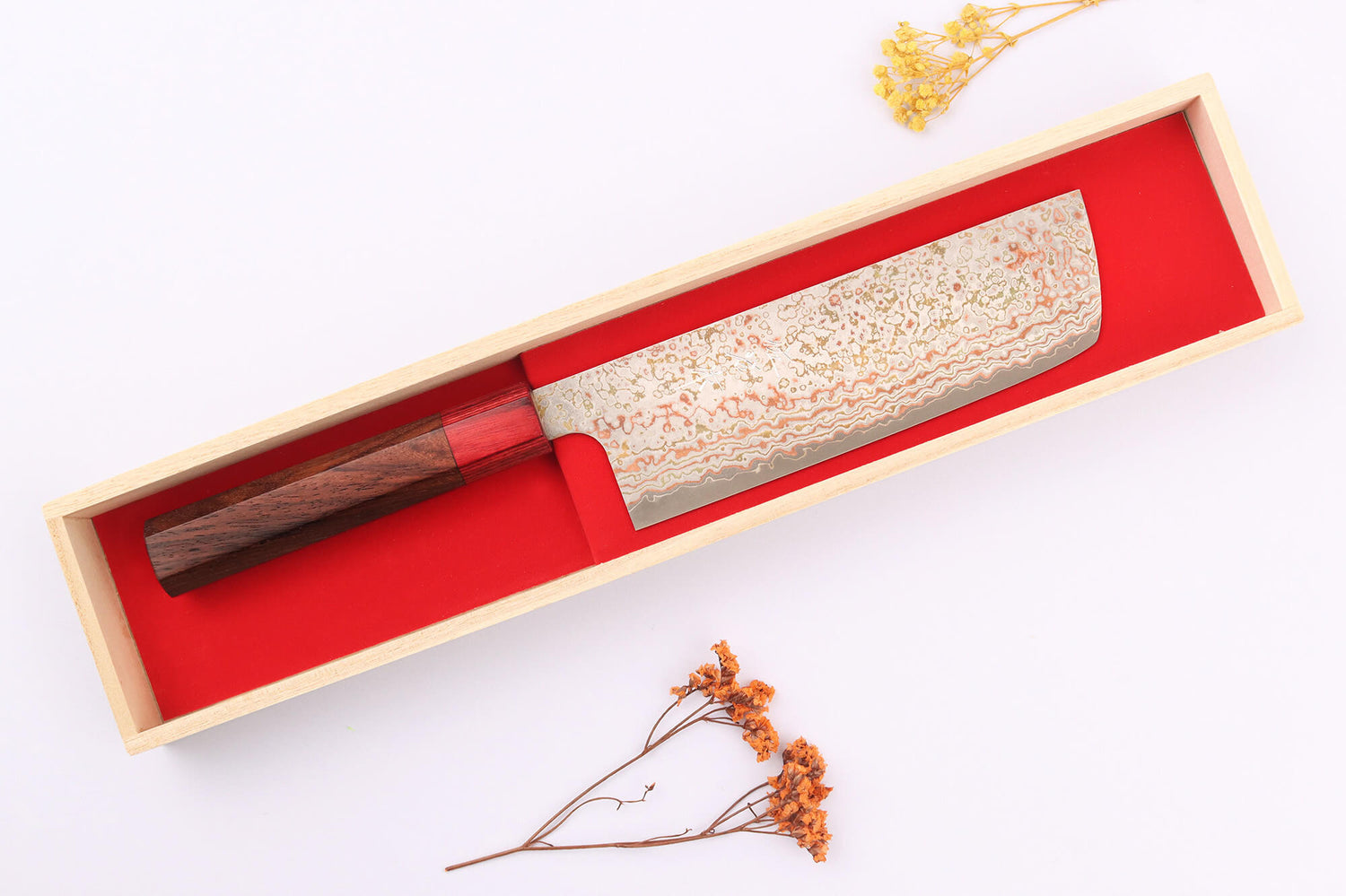 Couteau nakiri 16cm japonais artisanal Takeshi Saji VG10 Rainbow Nashiji