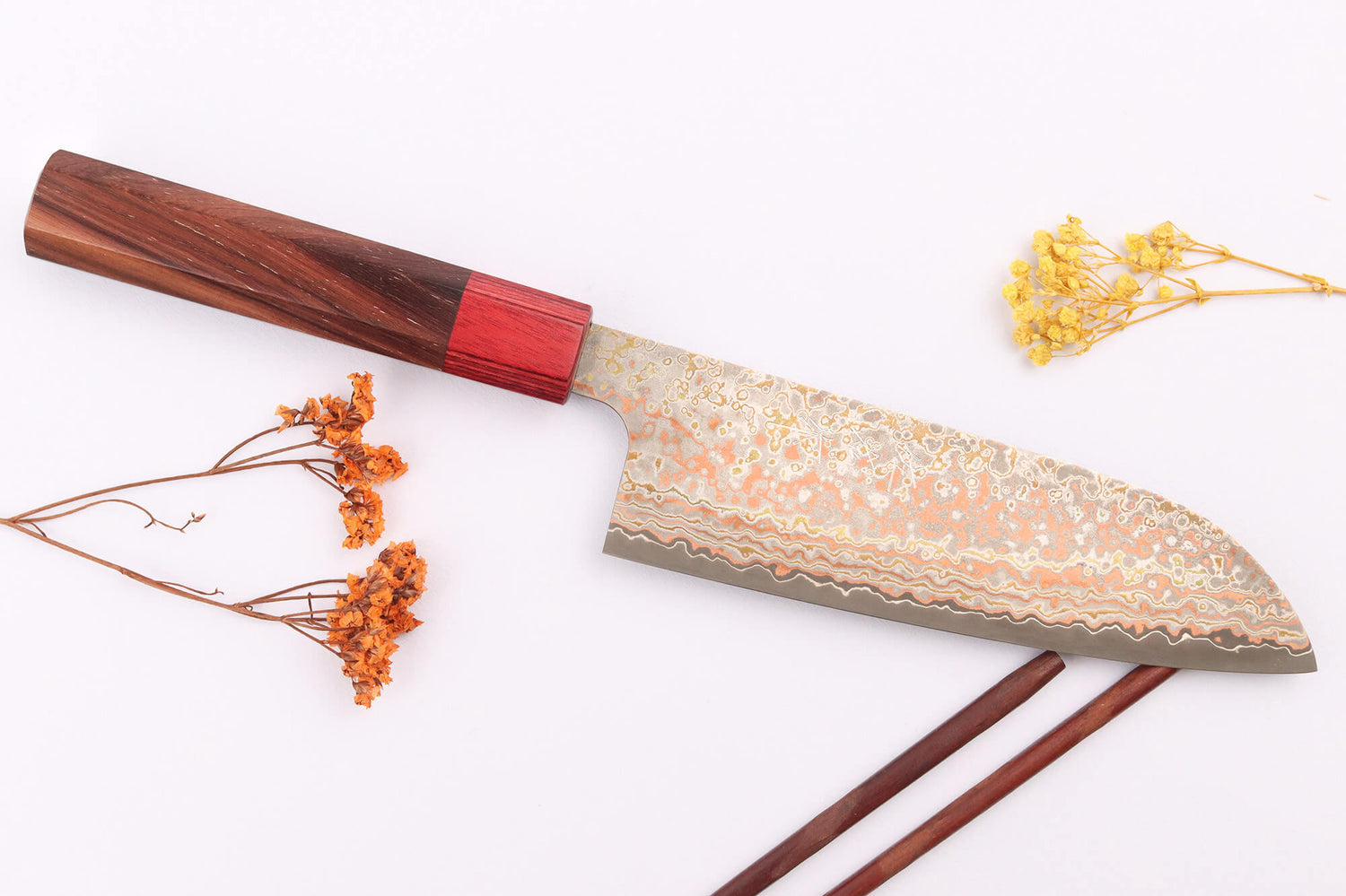 Couteau santoku 16,5cm japonais artisanal Takeshi Saji VG10 Rainbow Nashiji