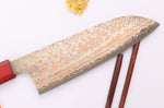 Couteau santoku 16,5cm japonais artisanal Takeshi Saji VG10 Rainbow Nashiji