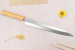 Couteau yanagiba 30cm artisanal japonais Tsunehisa AUS-8 manche en chêne