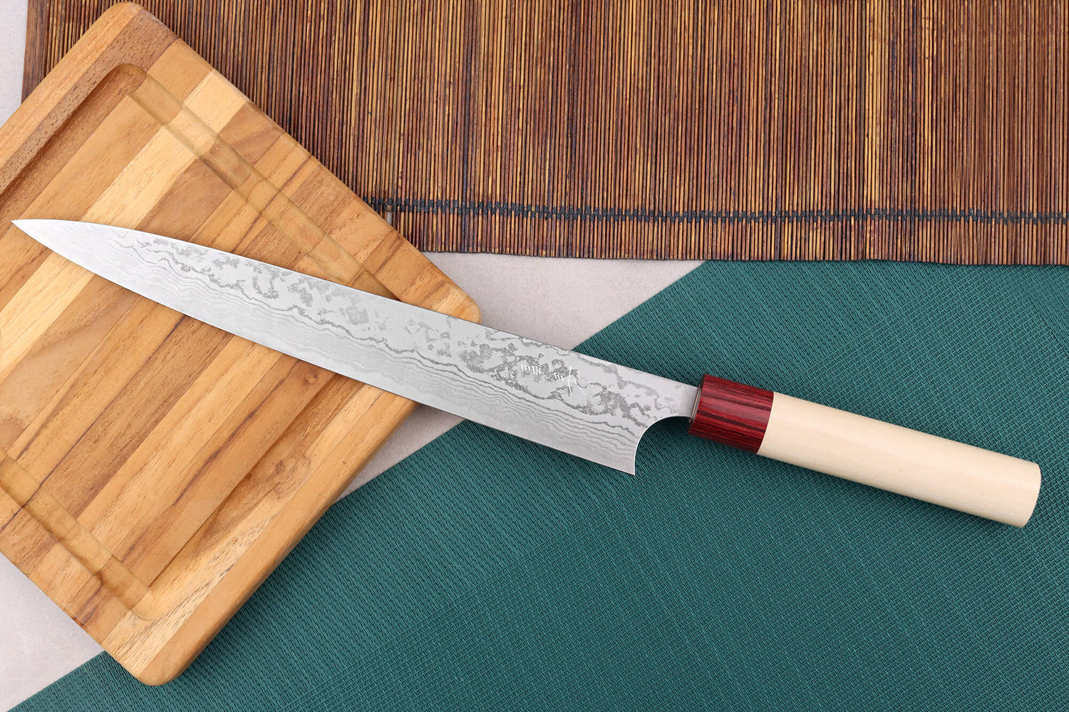 Couteau sujihiki japonais artisanal Masagake Kiri 27cm damas 49 couches