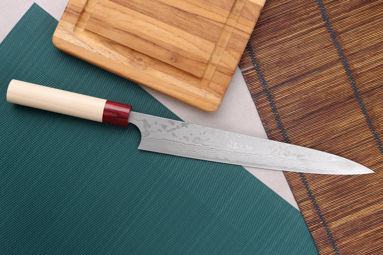 Couteau sujihiki japonais artisanal Masagake Kiri 27cm damas 49 couches
