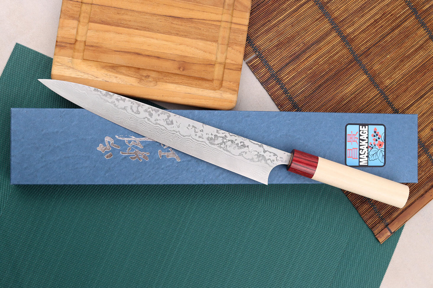 Couteau sujihiki japonais artisanal Masagake Kiri 27cm damas 49 couches