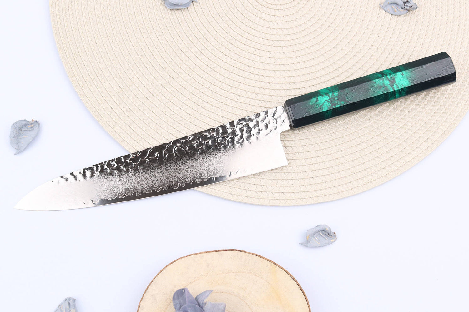 Couteau de chef japonais 21cm Sakai Takayuki Nanairo Green Damas VG10