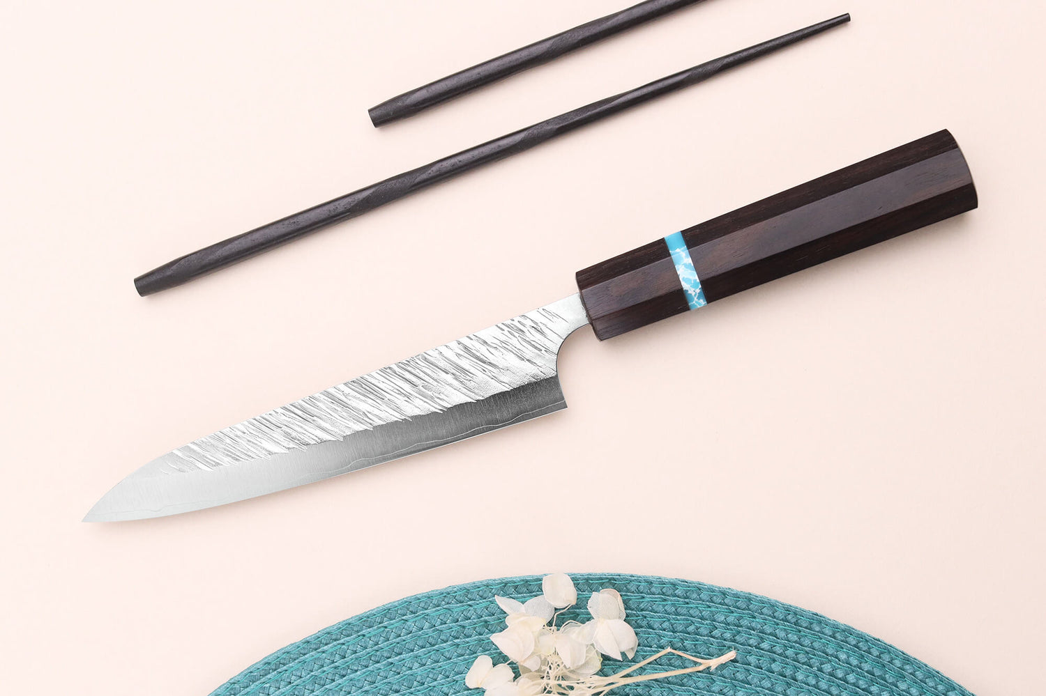 Couteau universel japonais artisanal Yu Kurosaki Fujin 15cm SG2 turquoise