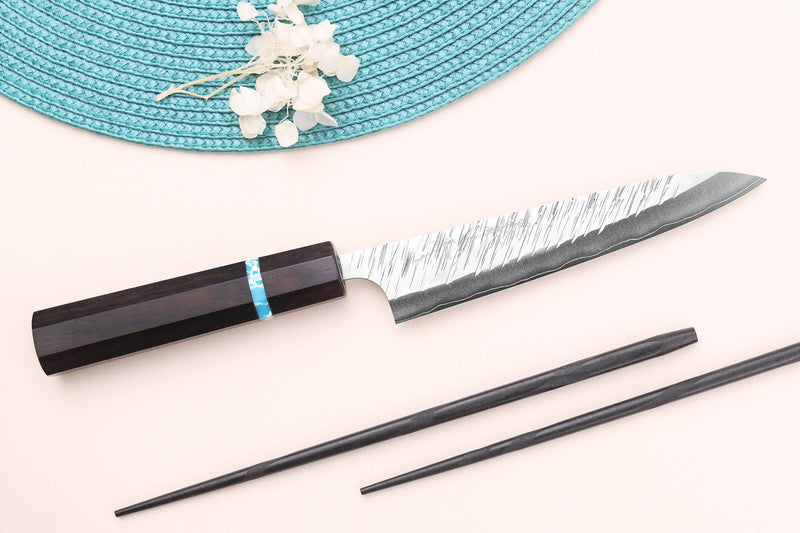 Couteau universel japonais artisanal Yu Kurosaki Fujin 15cm SG2 turquoise