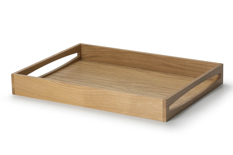 Plateau de service rectangulaire avec poignées Continenta en bois de chêne 49x35x6,3cm