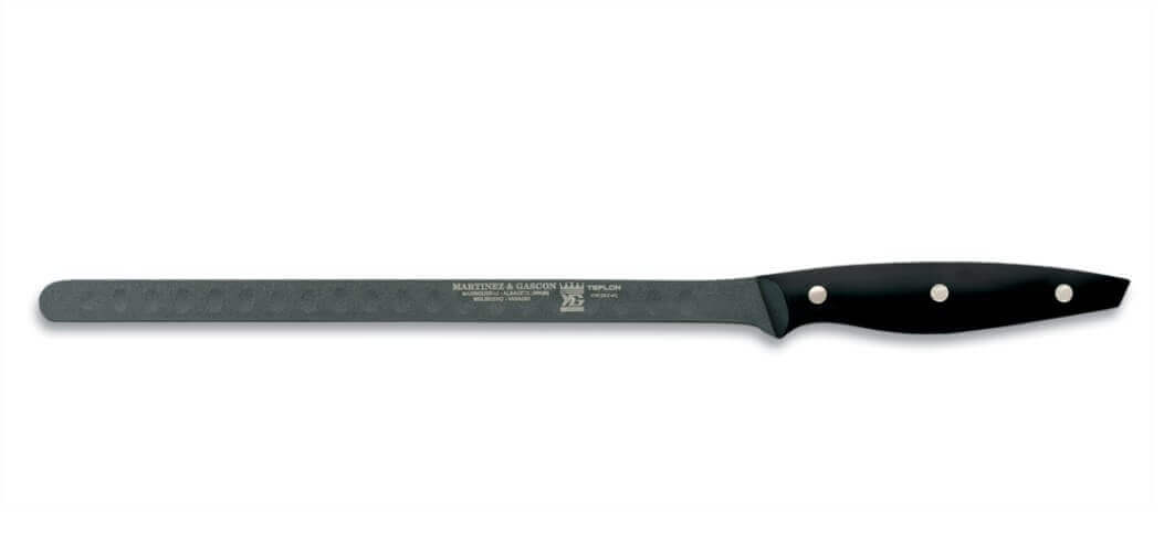 Couteau a jambon lame alvéolée anti-adhérente 30cm manche noir M&G