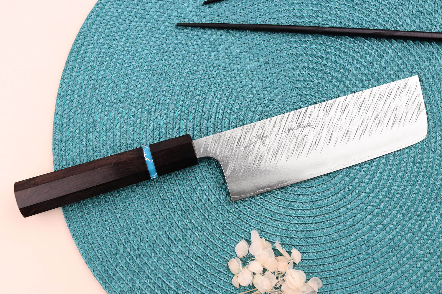 Couteau nakiri japonais artisanal Yu Kurosaki Fujin 16,5cm SG2 turquoise