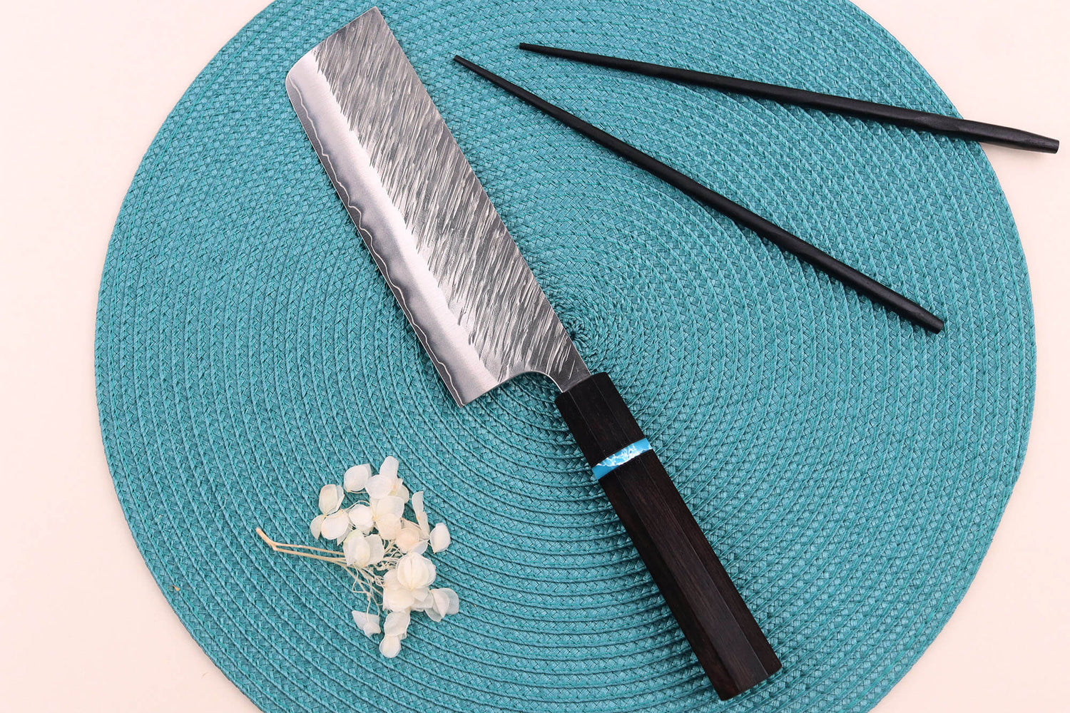 Couteau nakiri japonais artisanal Yu Kurosaki Fujin 16,5cm SG2 turquoise