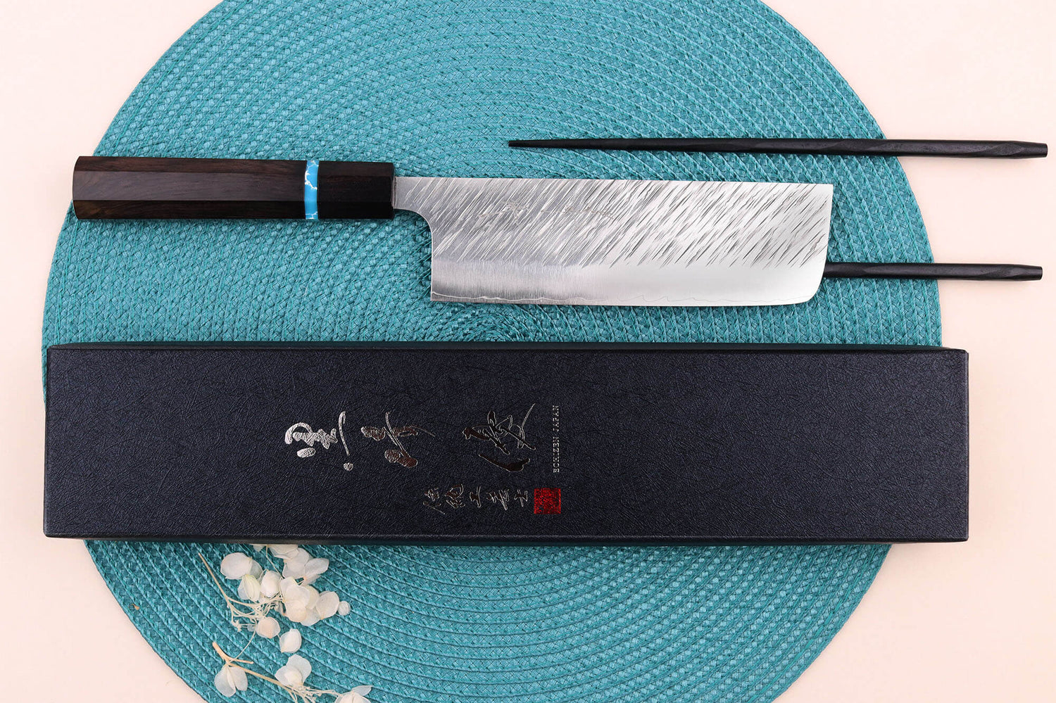 Couteau nakiri japonais artisanal Yu Kurosaki Fujin 16,5cm SG2 turquoise