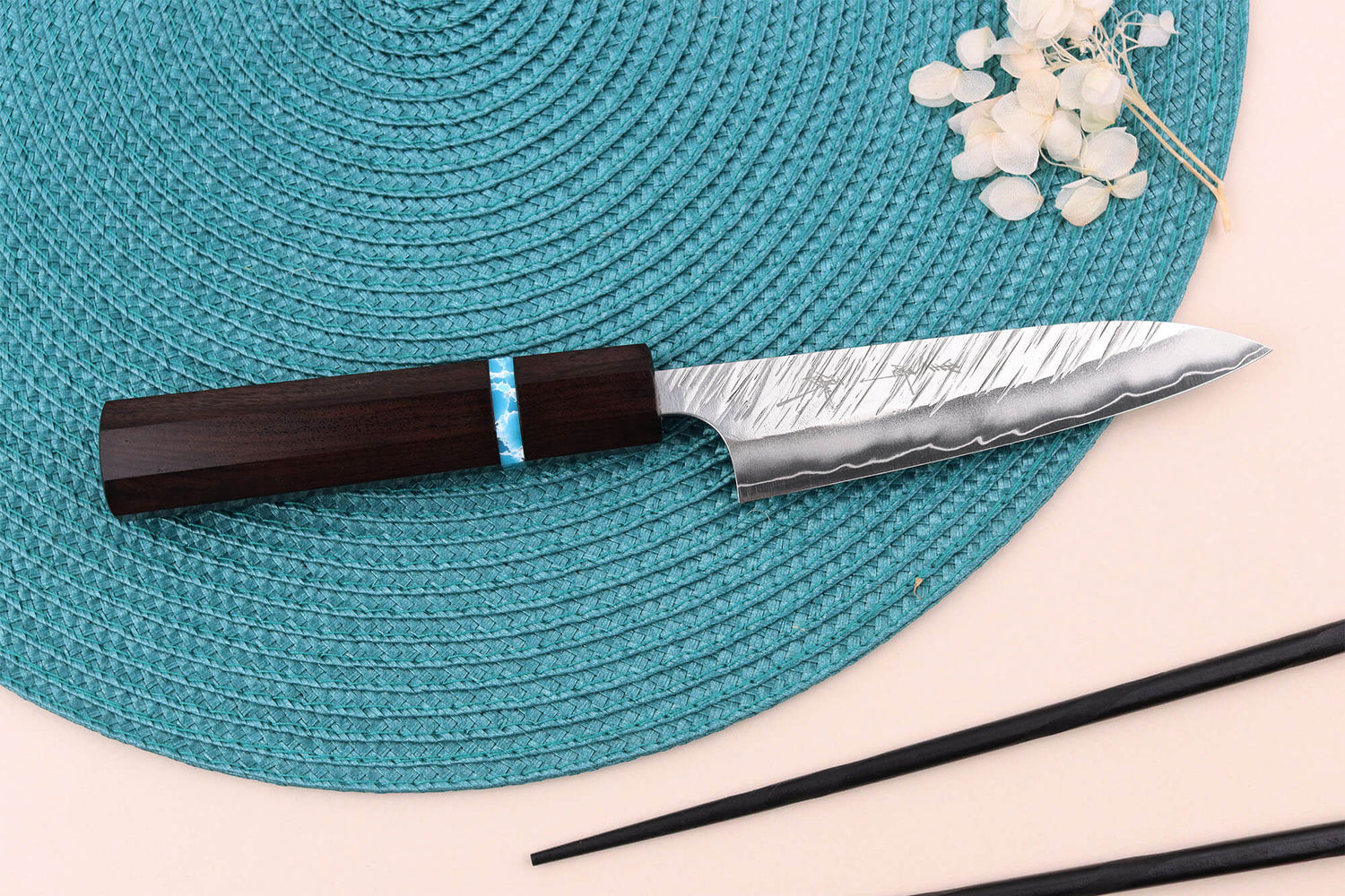 Couteau universel japonais artisanal Yu Kurosaki Fujin 12cm SG2 turquoise