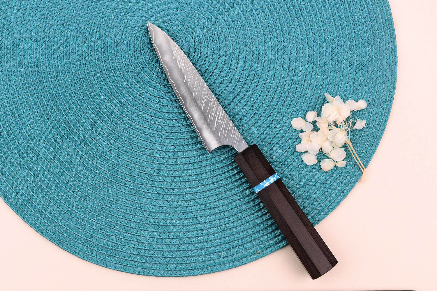 Couteau universel japonais artisanal Yu Kurosaki Fujin 12cm SG2 turquoise
