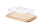 Plateau à fromage rectangulaire avec cloche Continenta en bois d'hévéa 30x20x8,5cm