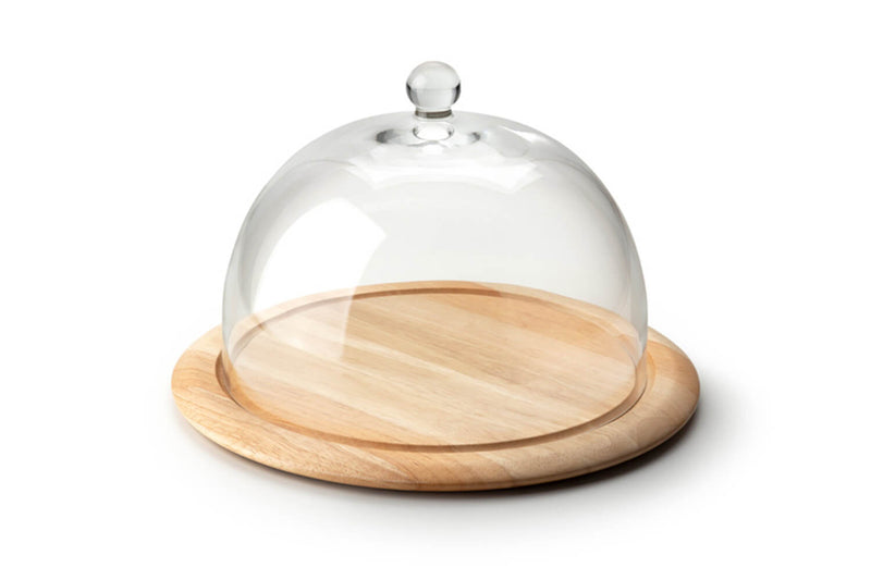 Plateau à fromage avec cloche en verre Continenta en bois d'hévéa Ø33x19,5cm