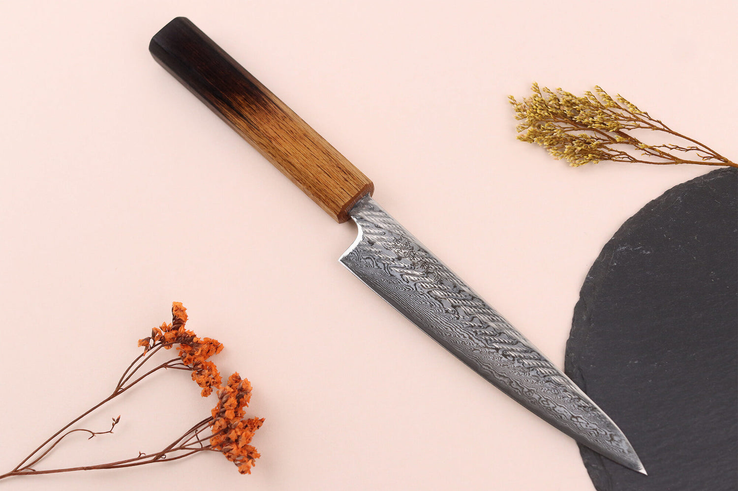Couteau universel 13,5cm japonais artisanal Wusaki Nawame AUS10 damas