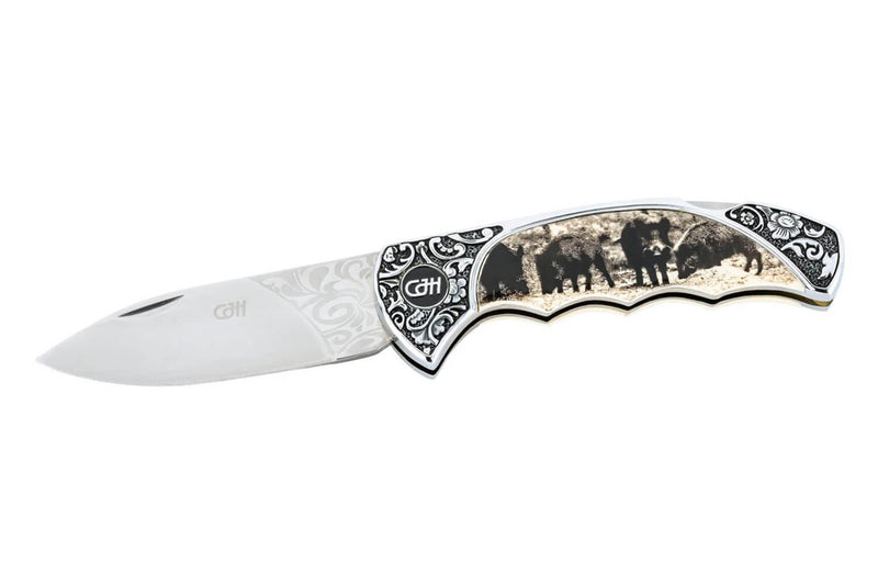 Couteau pliant Herbertz 588611 manche inox décor sangliers 11cm