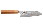 Couteau santoku japonais artisanal Makoto Kurosaki Sakura acier SG2 martelé 16.5cm