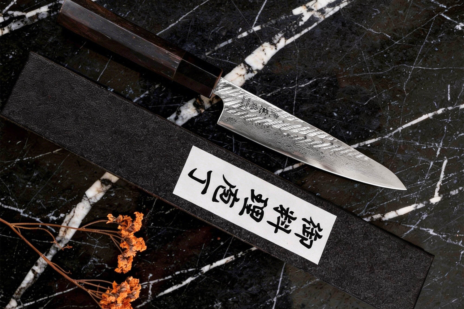 Couteau universel 13,5cm japonais artisanal Wusaki Kuronawa G3 damas