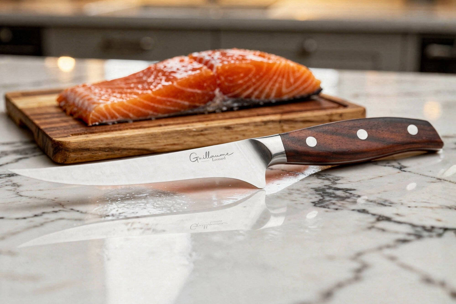 Couteau filet de sole 18cm Guillaume Leonard Cuistot en acier inoxydable et bois de santal rouge