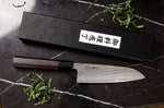 Couteau santoku 16,5cm japonais artisanal Wusaki Kuronawa G3 damas
