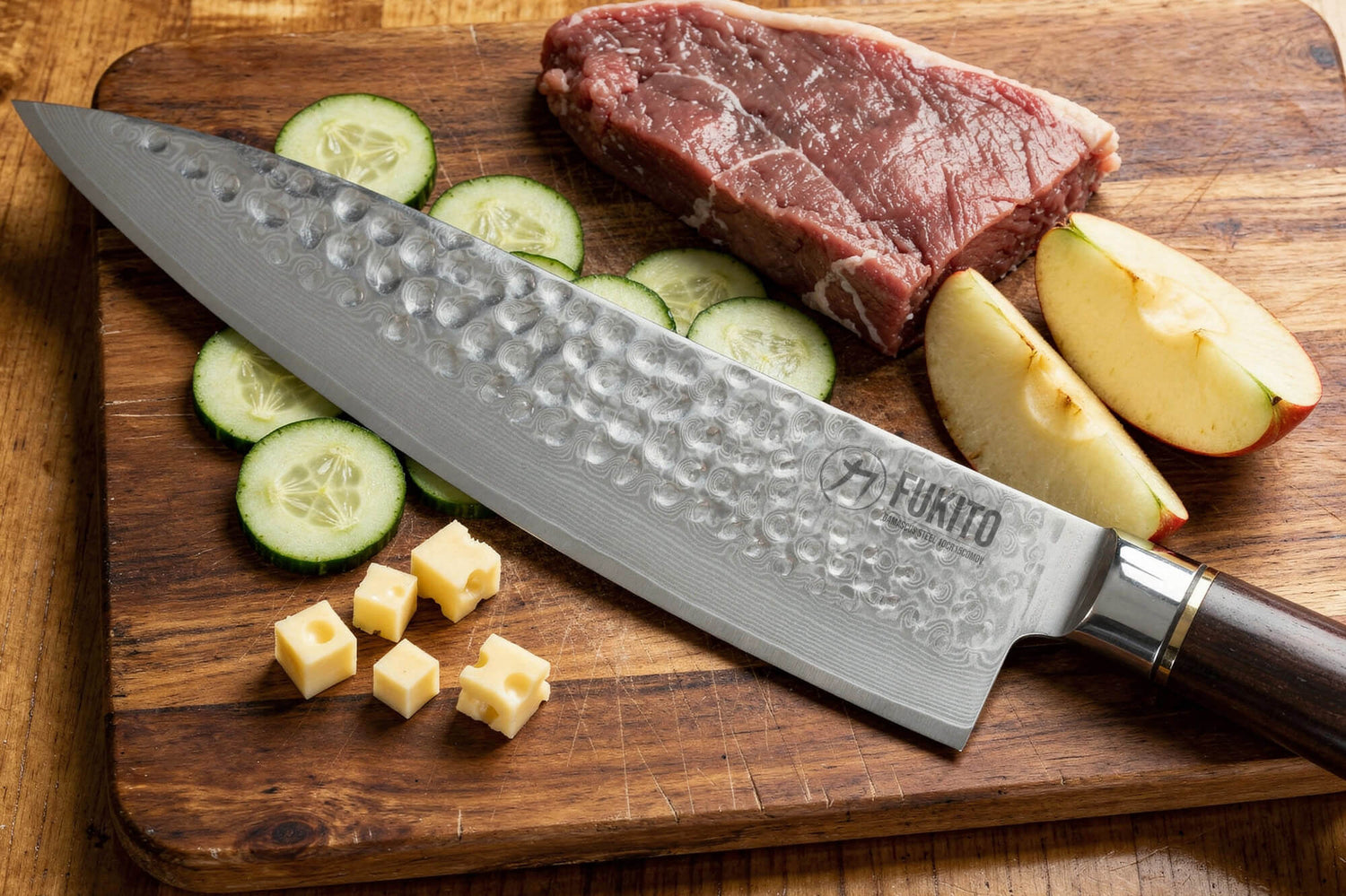 Couteau de chef 20cm Fukito Ébène Damas martelé
