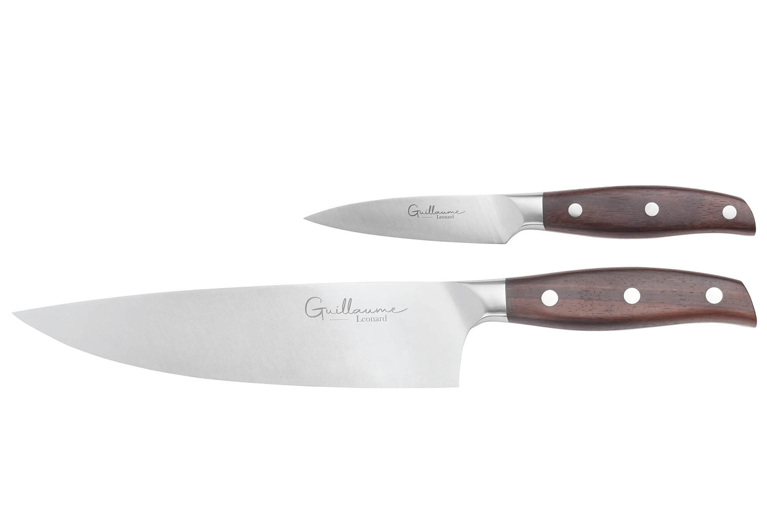 Coffret 2 couteaux Guillaume Leonard Cuistot acier inoxydable et santal rouge Chef + Office
